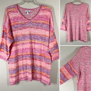 DENIM & CO Lightweight Tunic Sweater Loose Knit V-Neck Pullover Vacation XL